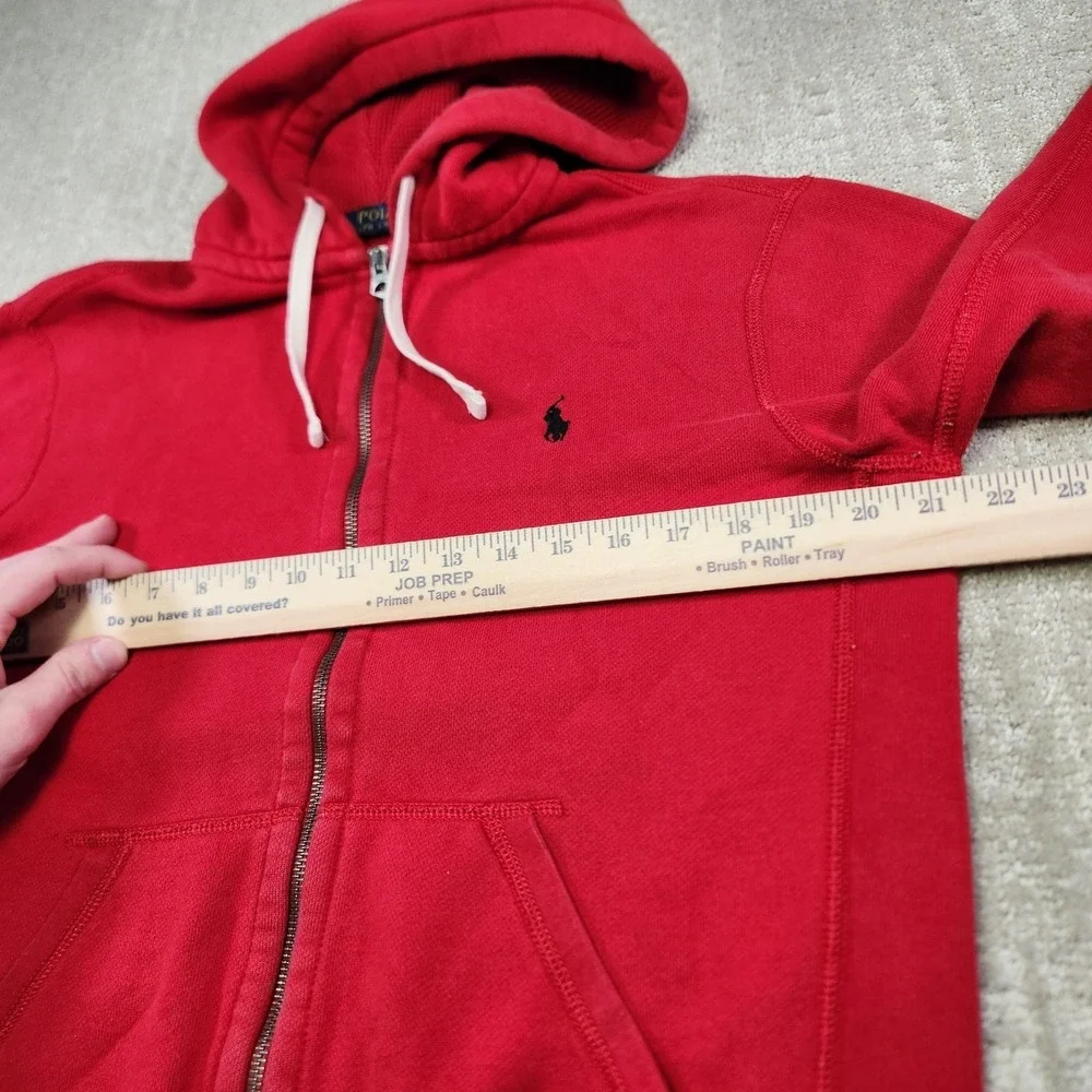 Polo Ralph Lauren Hoodie Men Small Thermal Hood Full Zip‎ Cotton Fleece Red